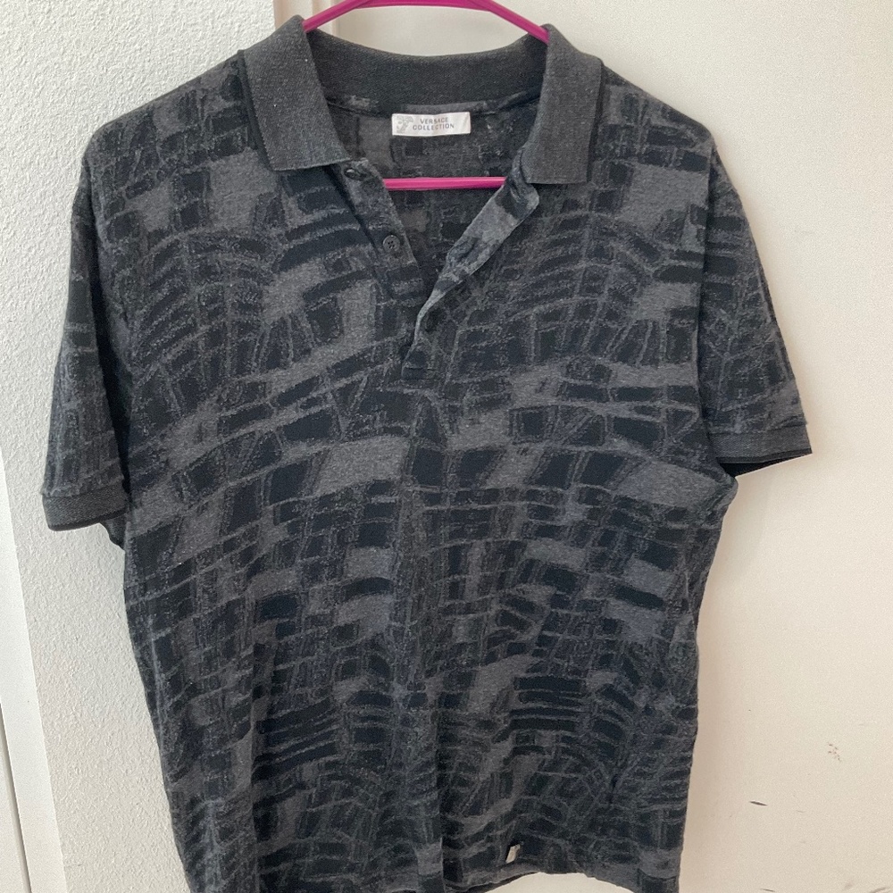 Versace Collection Polo Shirt Size M Textured Gray and Black
